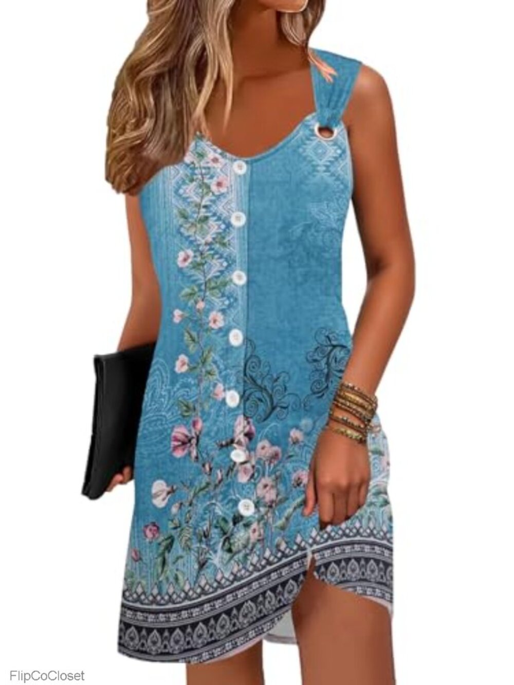Sleeveless Boho Floral Mini Sundress with Pockets for Women